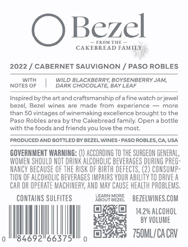 Cabernet Sauvignon 2022 Back Label