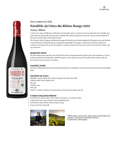 Parallèle 45 Côtes-du-Rhône Rouge 2021 Fact Sheet