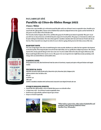 Parallèle 45 Côtes-du-Rhône Rouge 2022 Fact Sheet