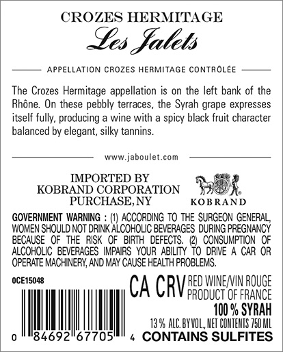 Les Jalets Crozes-Hermitage Rouge Back Label
