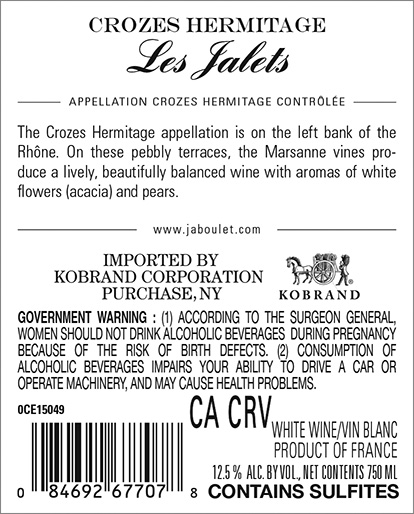 Les Jalets Crozes-Hermitage Blanc 2022 Back Label