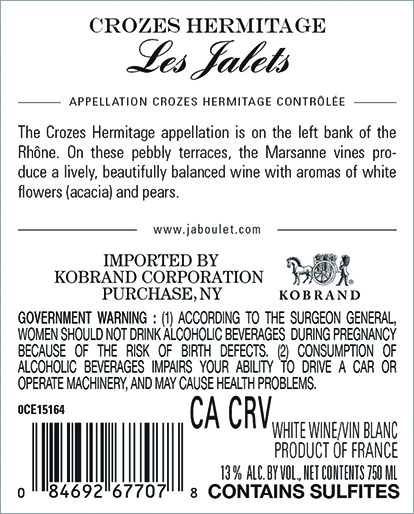Les Jalets Crozes-Hermitage Blanc 2023 Back Label